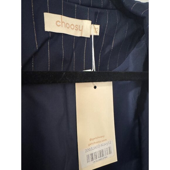 Choosy Womens Navy Pinstripe Blazer Size 12 With Gold Button Accents - Picture 4 of 8